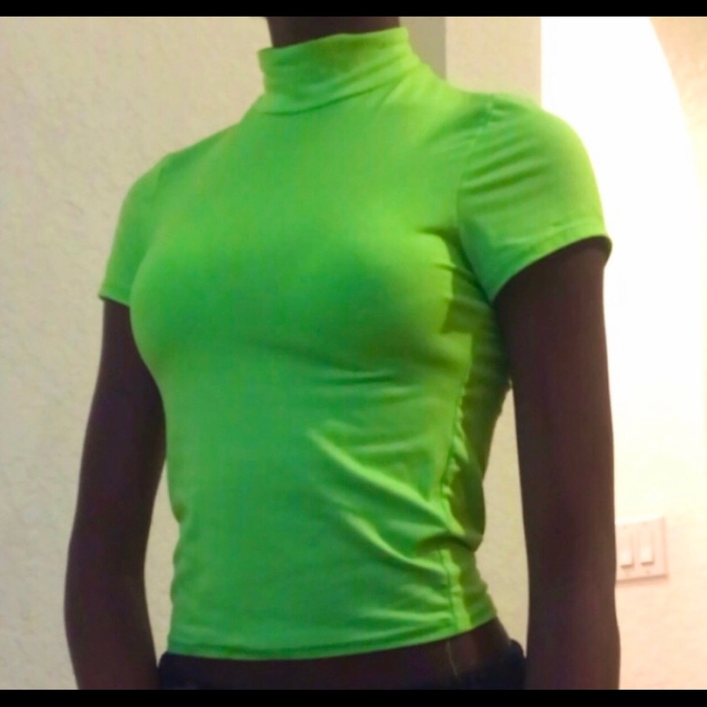 Neon green mock neck top